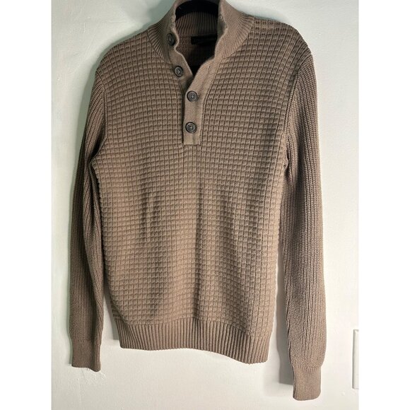 Ethan Pierce Men’s M Cable Knit Sweater Light Brown Button Neck Pullover - Picture 1 of 6